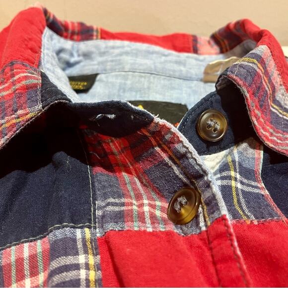 VTG Liz Claiborne Sport Patchwork Plaid Button Up Shirt Womens Size S Red - Picture 3 of 9